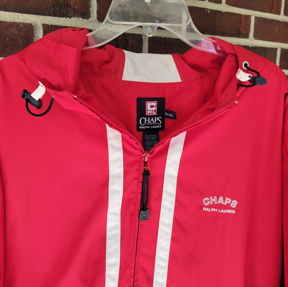 Vintage Red Chaps Jacket Pullover Full Zip Hoodie Windbreaker Toggle Lauren XL - Picture 3 of 8